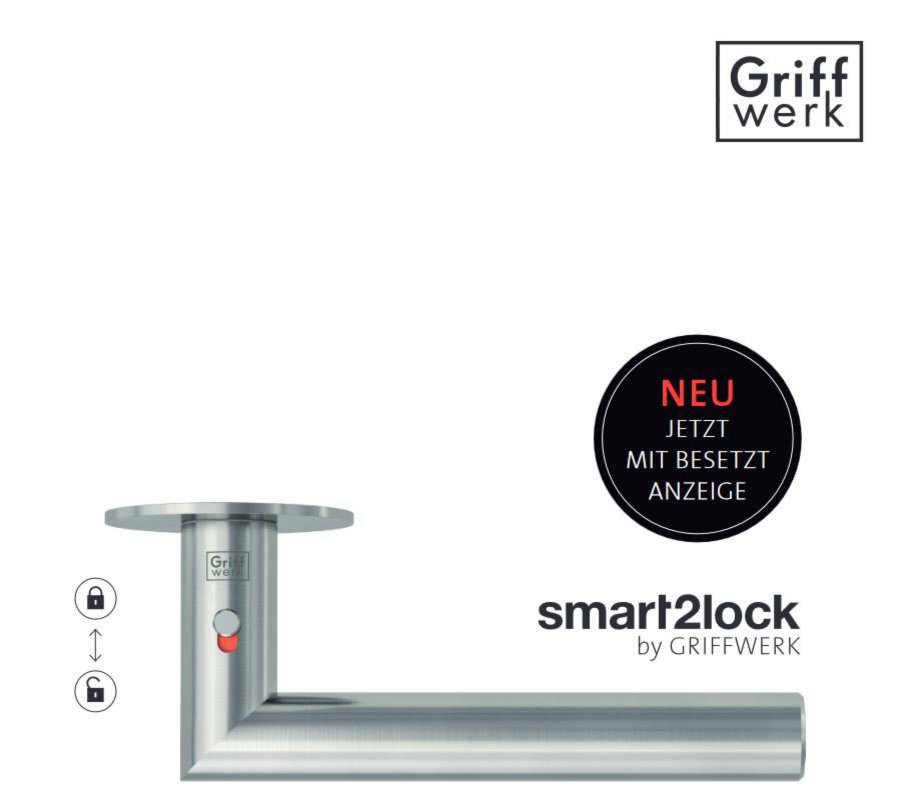 Türen verschließen ohne Rosetten mit den modernen Türgriffen von Griffwerk mit Smart2Lock Technologie Technische Ansicht von einem Türgriff mit Smart2Lock Verschlusstechnologie direkt am Türgriff